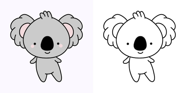 Set Clipart Koala Multicolored and Black and White. Kawaii Clip Art Koala.