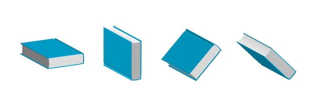 Set of closed blue books in different positions for bookstore