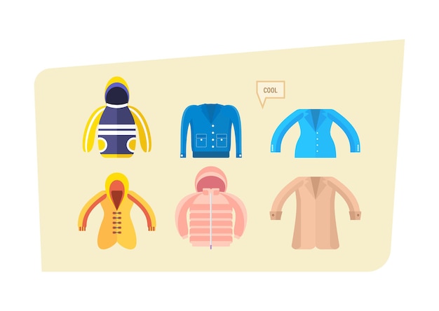 Set of clothes for boys and girls in different weather