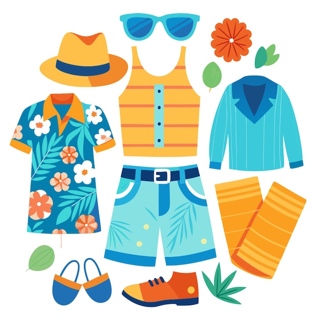 Vector a set of clothes for a summer vacation clipart on a white background vector illustration