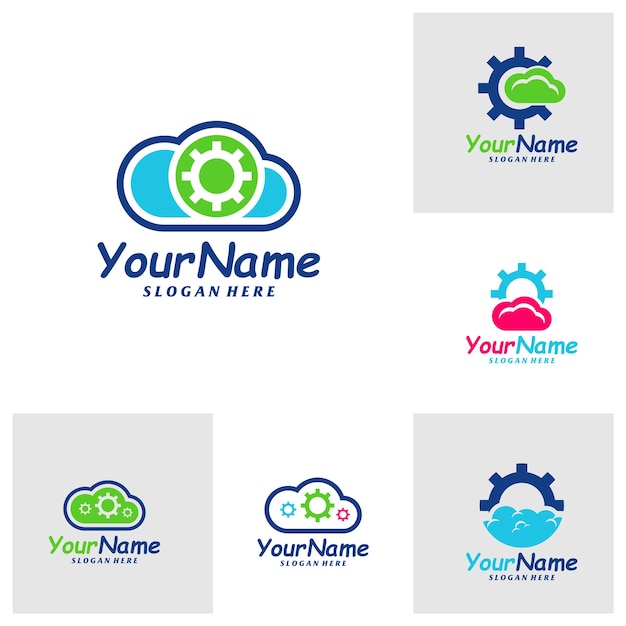 Set of Cloud Gear Logo Design Template Cloud logo concept vector Creative Icon Symbol