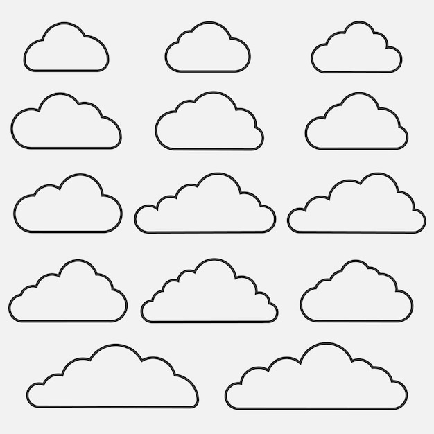 Set of cloud icons on blue background Collection of different cloud iconsVector illustration