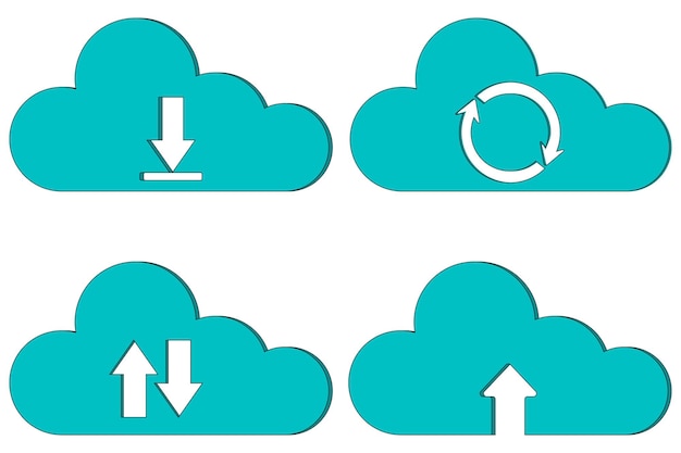 A set of cloud storage iconsSymbols for storing and processing virtual dataFlat vector illustration