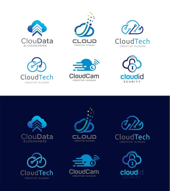 Set of Cloud Tech logo design data storage connection