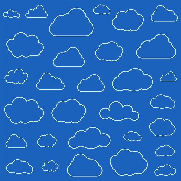 Set of Clouds Isolated on Sky Background Seamless Pattern Collection of clouds for Web Poster Placard Wallpaper Creative Modern Concept Vector illustration