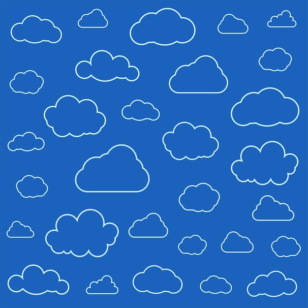 Set of Clouds Isolated on Sky Background Seamless Pattern Collection of clouds for Web Poster Placard Wallpaper Creative Modern Concept Vector illustration