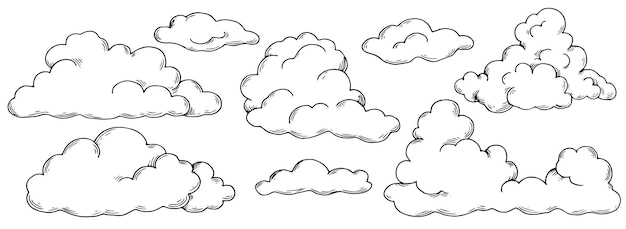 Vector set of clouds vector drawing in sketch style simple sky drawing