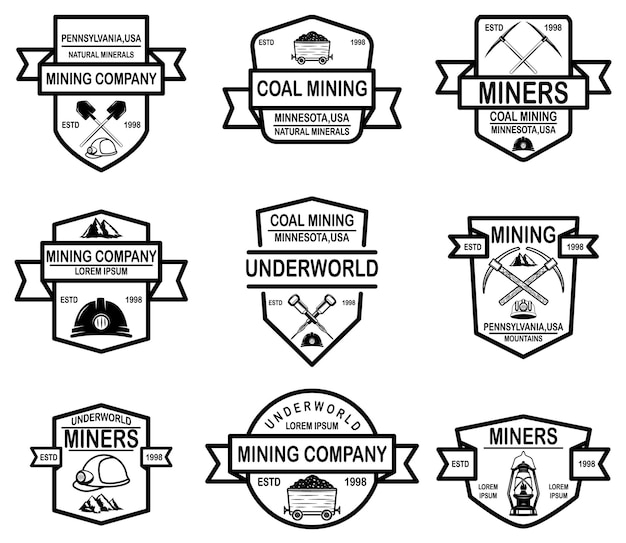 Vector set of coal mining company emblem templates.