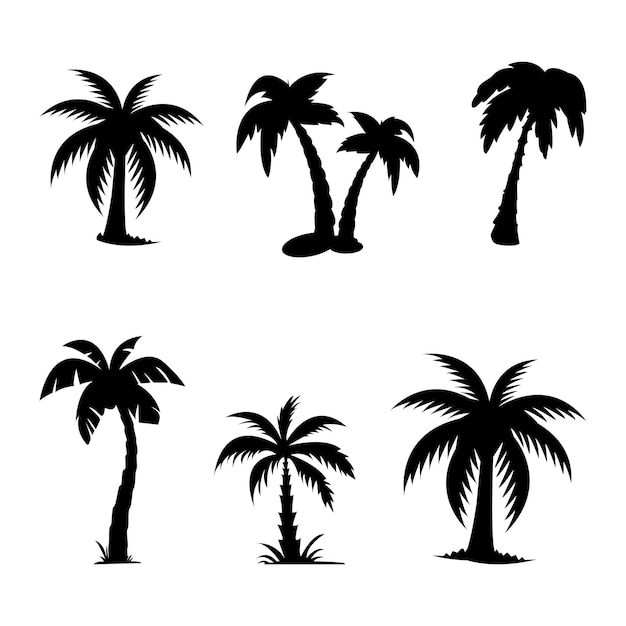 Set of coconut and palm tree silhouette