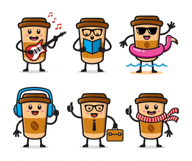 Set of coffee cup character design