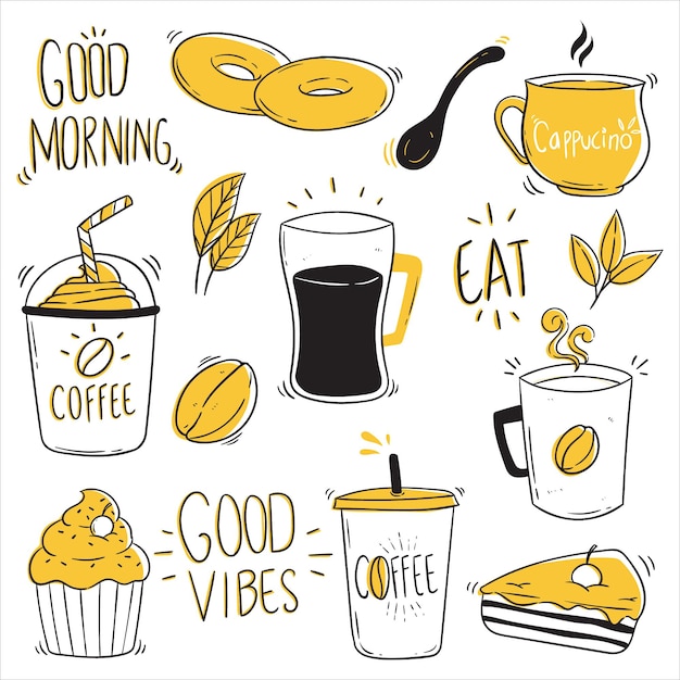 set of coffee design with sketch style