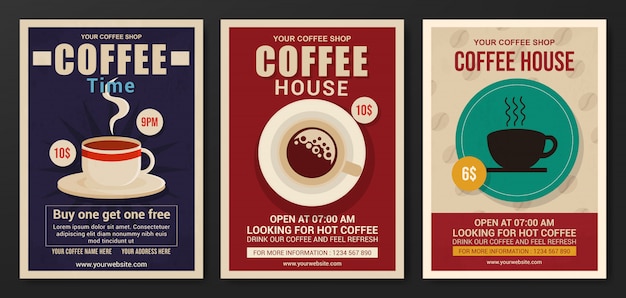 set of coffee house flyer template