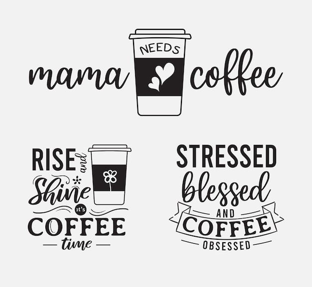 Set of coffee lettering design for t shirt, print and mug