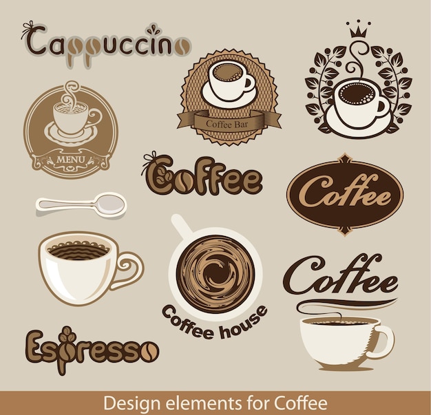 set of coffee logos with inscriptions and cups