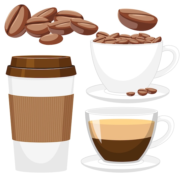 Set of coffee object isolated