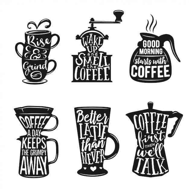 Set of coffee related typography. Vintage vector illustrations.