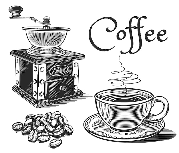 Set coffee retro vector sketch hand drawn