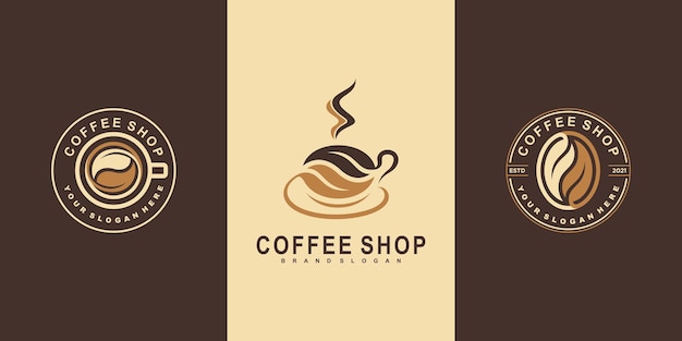 Set of coffee shop logo design colection with modern emblem shape Premium vektor