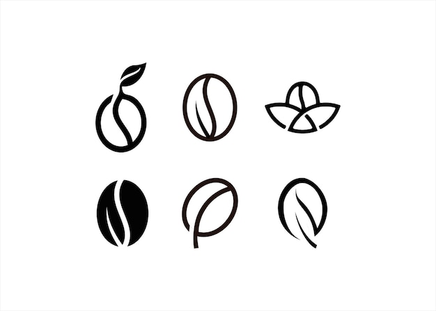 set coffee tea leaf abstract icon bean seed