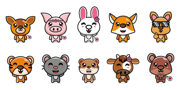 Set collection animal mascot character design