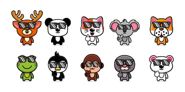 Set collection animal mascot character design