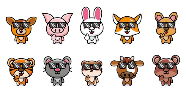 Set collection animal mascot design stylish