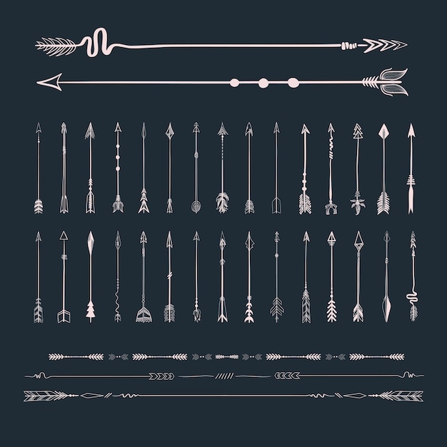 Set collection of arrows icons illustration on navy blue background