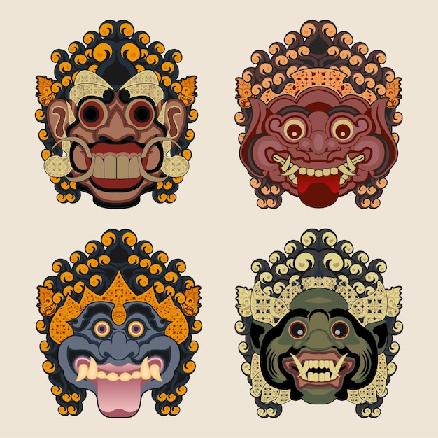 Vector set collection of balinese and javanese masks