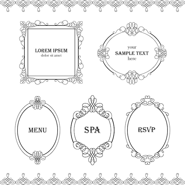 Set collection of borders, frames with sample text