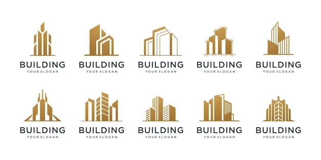 Set collection building logo design inspirationbest building logo for architectureapartmenthotel