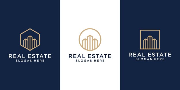 Set collection building real estate logo minimalist with line art style