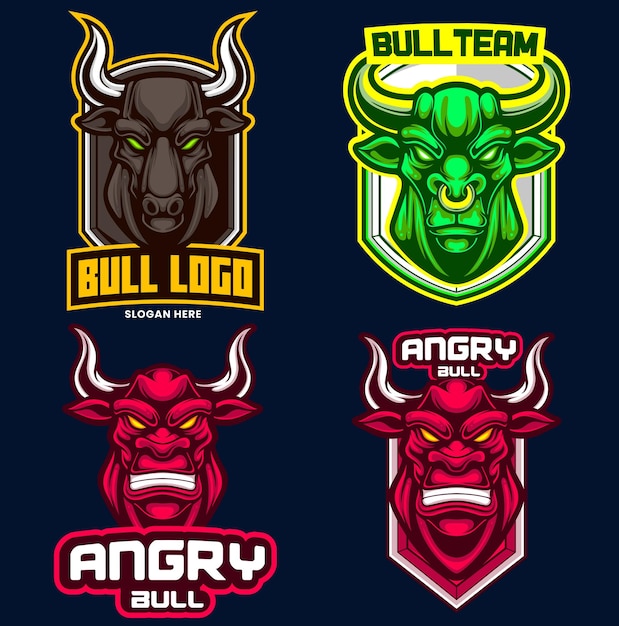 set collection of bull logo design for esport and sport team