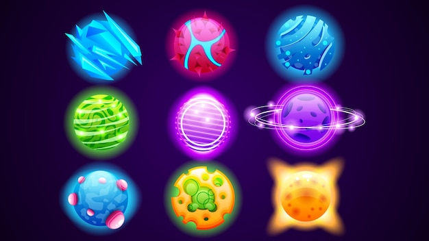 Set Collection Of Color Planets Space Galaxy Universe Vector