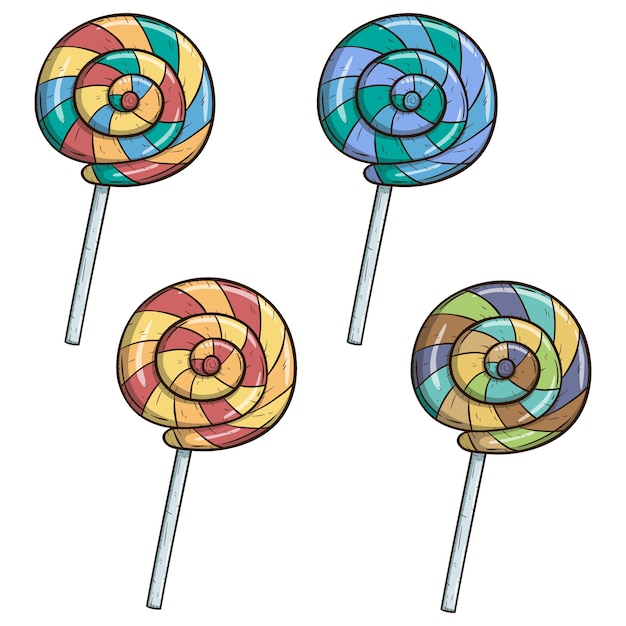 Set Or Collection Of Colorful Lollipop Candy With Swirl Also Color And Line