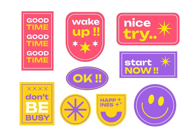 Vector a set collection of cool trendy stickers about motivation and spirit for life