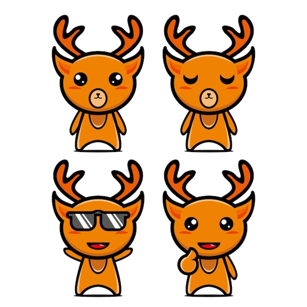 Set collection of cute deer mascot design Isolated on a white background