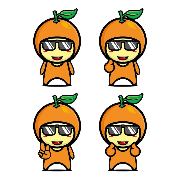 Set collection of cute orange mascot design character Isolated on a white background