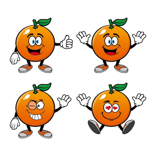 Set of collection cute smiling orange cartoon character