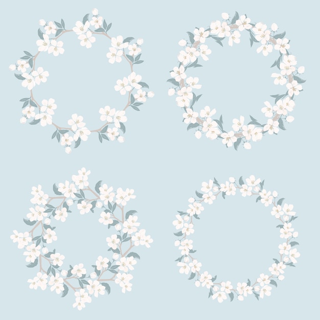 Set collection of floral frames. Chamomile and forget me-not-flowers round pattern