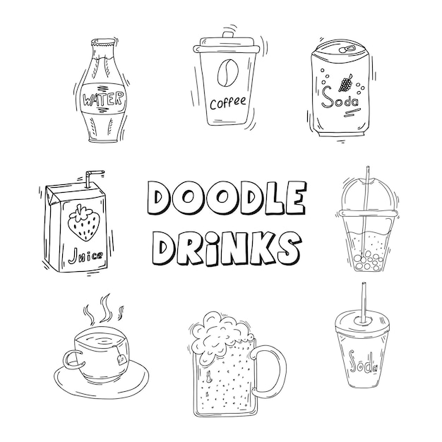 Set collection Hand drawn doodle drinks