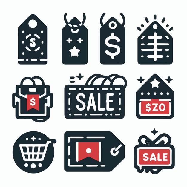 Set Collection Icon Vector Sales Tag