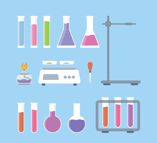 Set collection of laboratory science tools with various shape