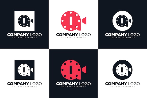 set of collection Letter I initial logo for Cinema film and videography design template