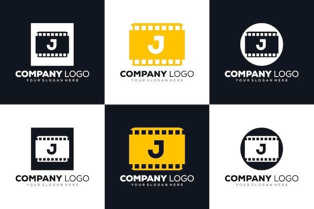 set of collection Letter J initial logo for Cinema film and videography design template