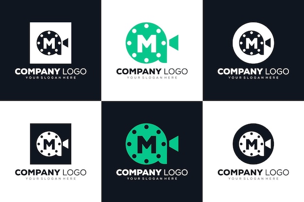 set of collection Letter M initial logo for Cinema film and videography design template