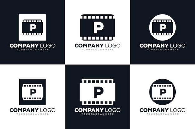 set of collection Letter P initial logo for Cinema film and videography design template