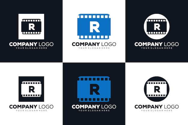 set of collection Letter R initial logo for Cinema film and videography design template