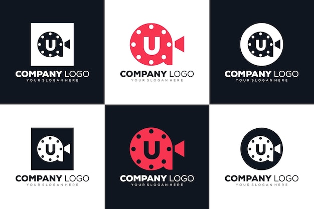 set of collection Letter U initial logo for Cinema film and videography design template