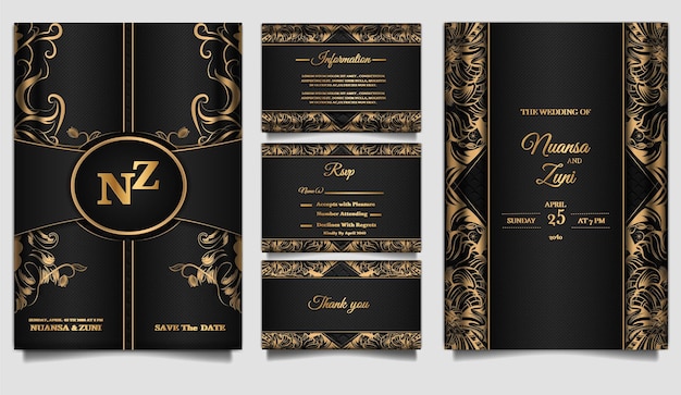 Set collection luxury wedding invitation card background template