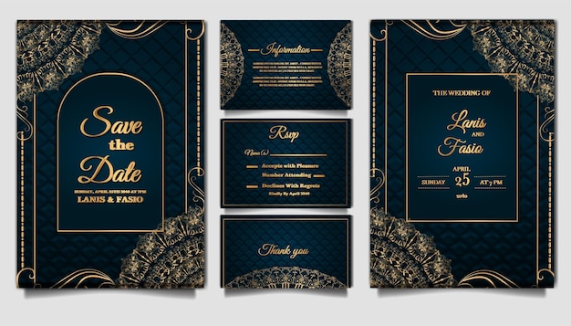 Set collection luxury wedding invitation card embossed template